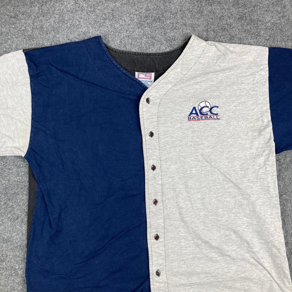 ACC‎ Baseball Jersey Mens XL Blue Gray Button Front Crable Sportswear Team Shirt